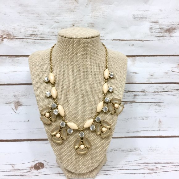 Vtg Tan Nude & Rhinestone Floral J Crew Statement - Picture 2 of 9
